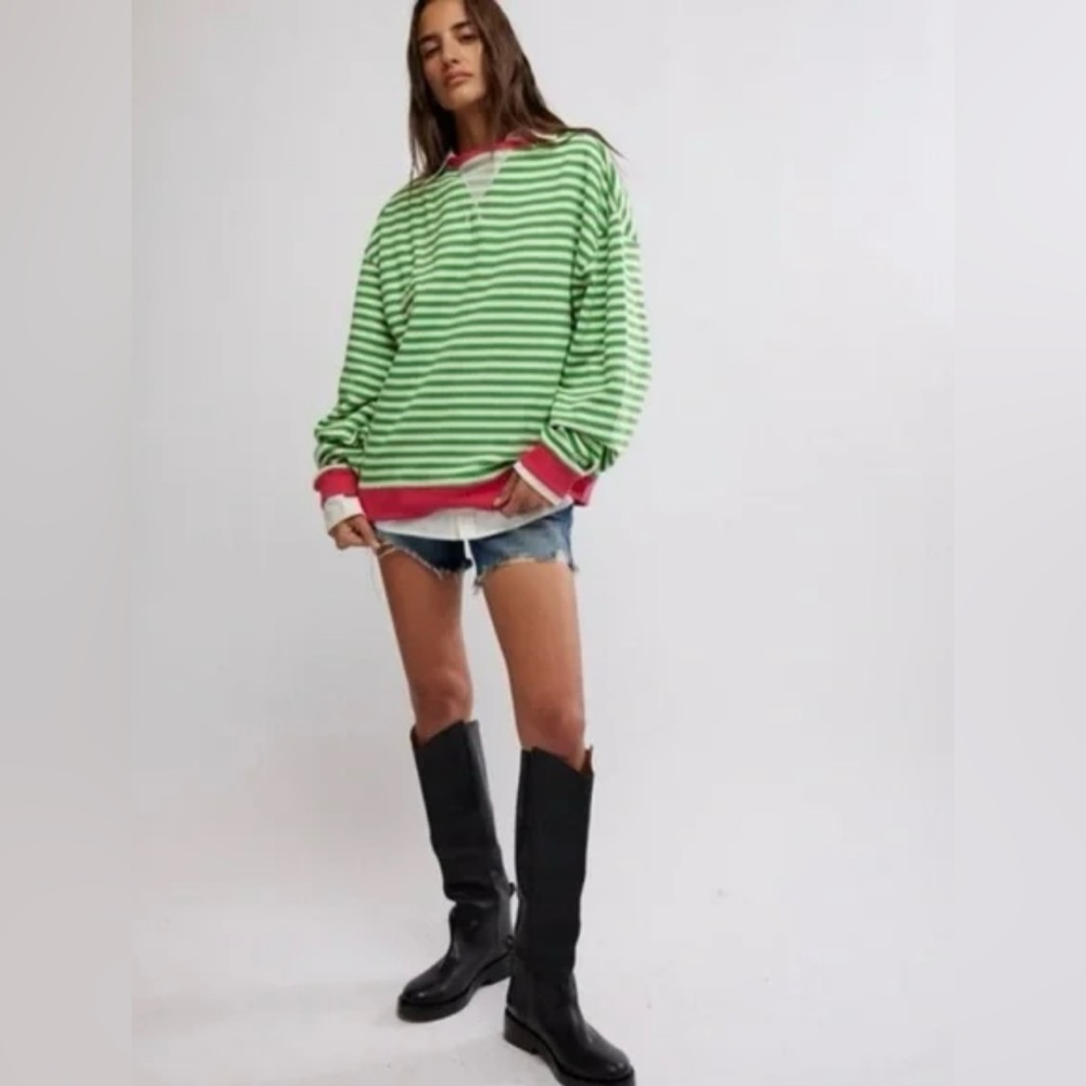 NWT Free People Classic Striped Oversized Crewneck Sweatshirt